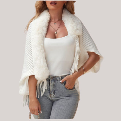 Damen-Poncho-Cardigan mit Kragen aus weicher Acrylmischung-1
