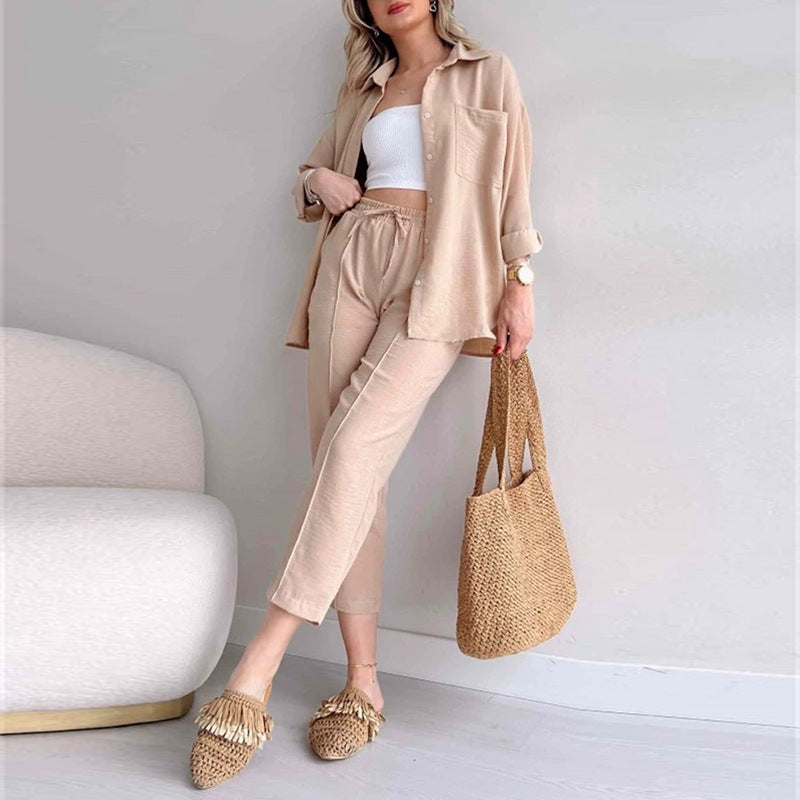 Damen Casual-Chic-Jacke und Hose Weicher Baumwollmix-2