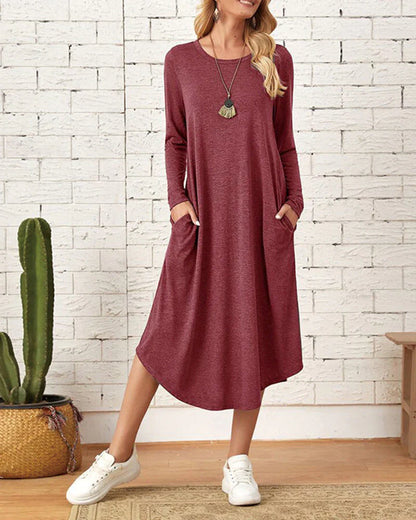 Damen-langärmeliges Kleid, elegant, hochwertiger Stoff-4