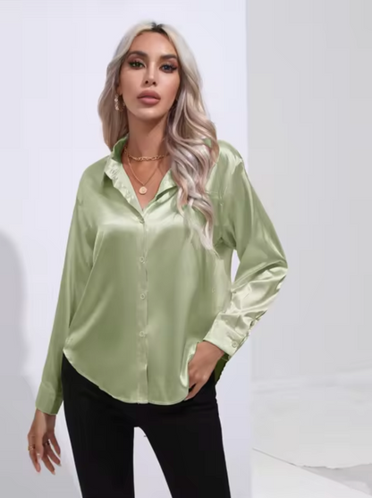 Variant image for Damenbluse Langarm Satin eleganter V-Ausschnitt-51