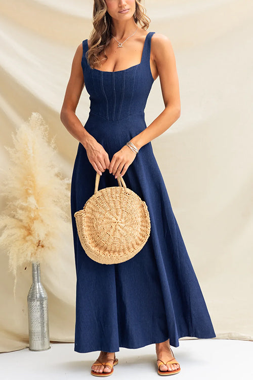 Variant image for Maxikleid Damen Verstellbare Denim Ärmellos Fließender Stil-1
