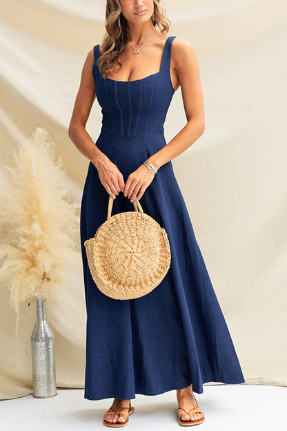 Variant image for Maxikleid Damen Verstellbare Denim Ärmellos Fließender Stil-1