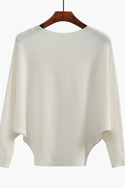 Damen-Strickpullover, U-Boot-Ausschnitt, gerippte weiche Baumwolle, Polyester-3