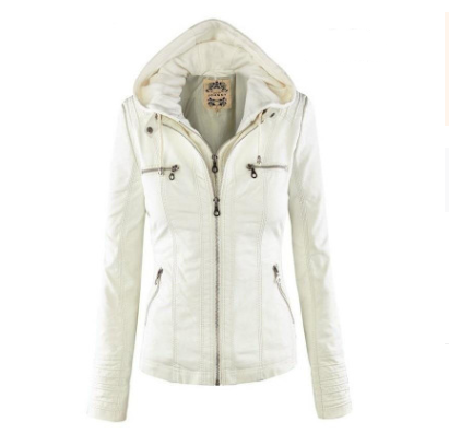 Damen-Lederjacke, abnehmbare Kapuze, PU-Leder 11