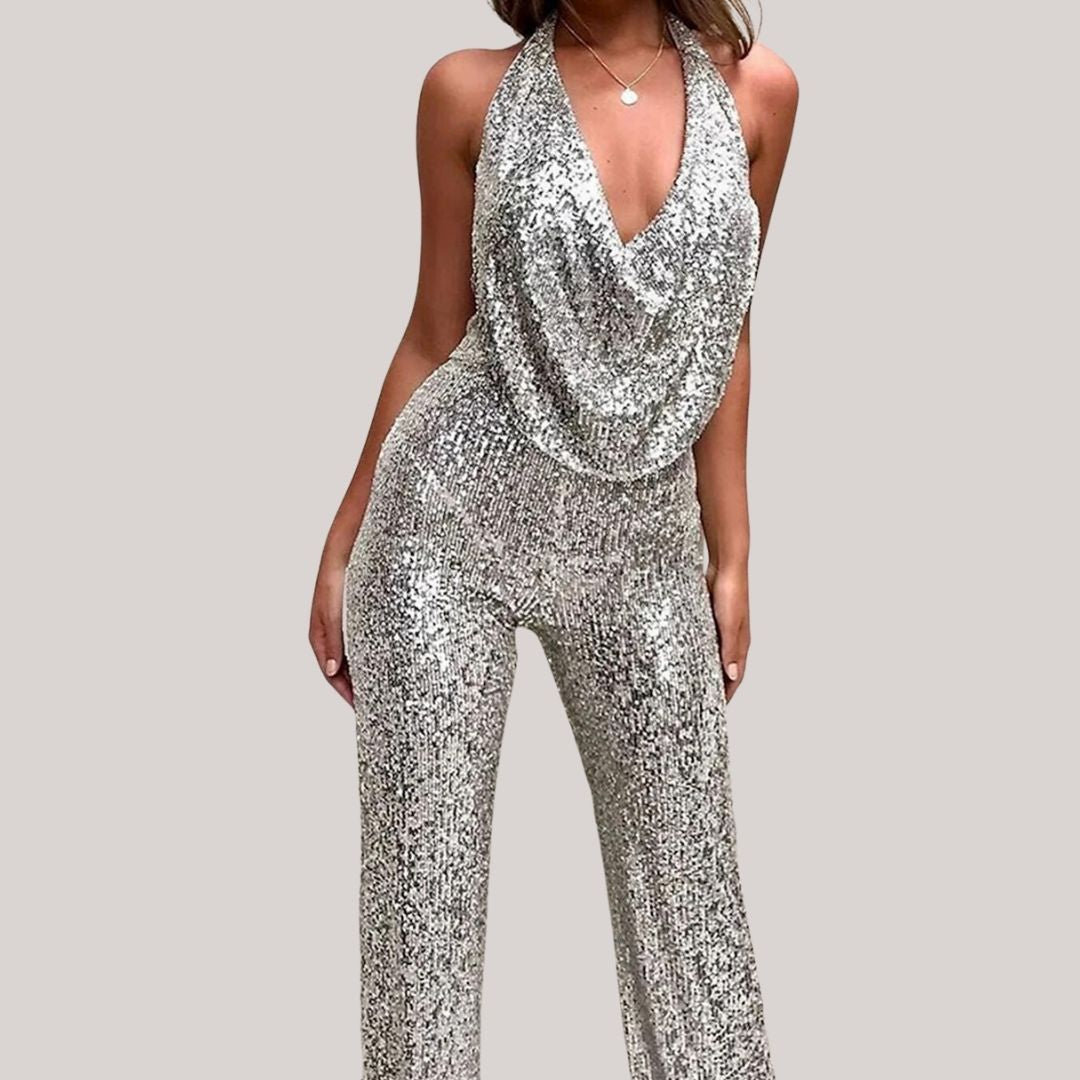 Variant image for Damen-Jumpsuit, V-Ausschnitt, glitzernder Stoffmix, elegant-21