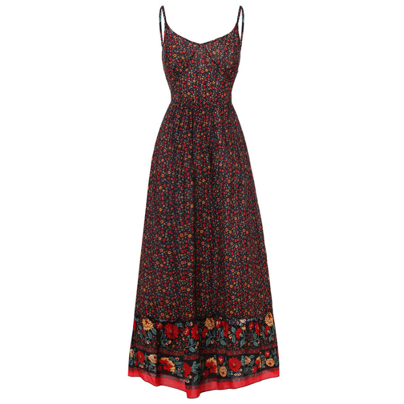Damenkleid Boho-Stil mit Blumenmuster Leichter Stoff 2