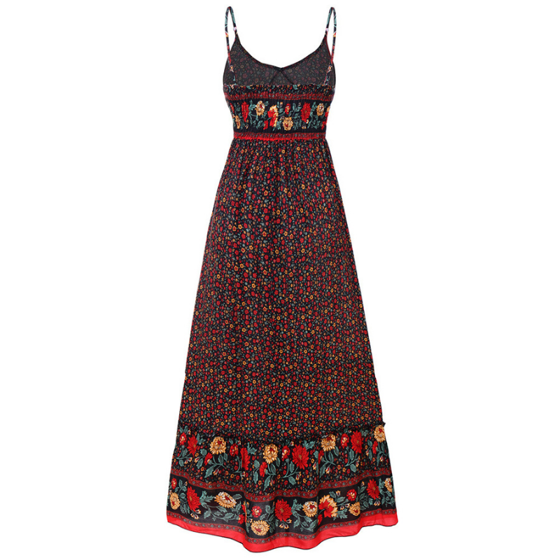 Damenkleid Boho-Stil mit Blumenmuster Leichter Stoff 3