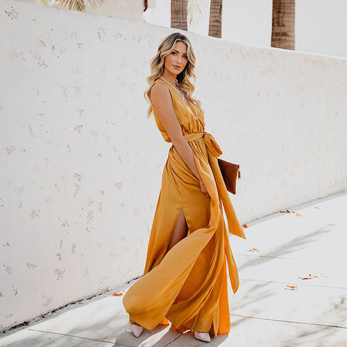 Damen-Kleid Ärmellos Lang Hochwertiger Stoff-1