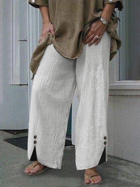 Damen-Hose, weites Bein mit Knopfdetails aus recyceltem Material 1