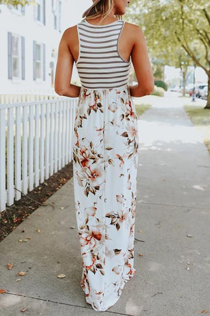 Damen-Maxikleid, Ärmelloses Geblümtes Polyester-5