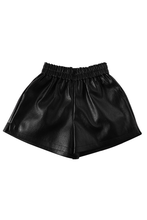 Damen-Shorts, elastischer Bund, Kunstleder, Taschen-1