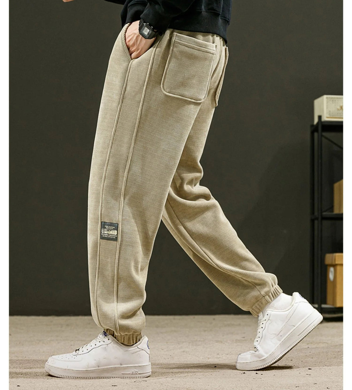 Herren-Hose, Sladdbyxor, Chenille, mit elastischem Bund-3