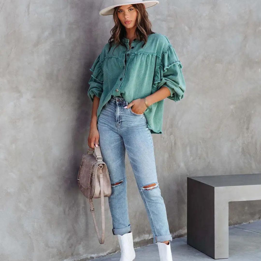 Damenjacke Denim mit Ballonärmeln und Nieten-6