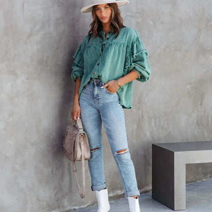 Damenjacke Denim mit Ballonärmeln und Nieten-6