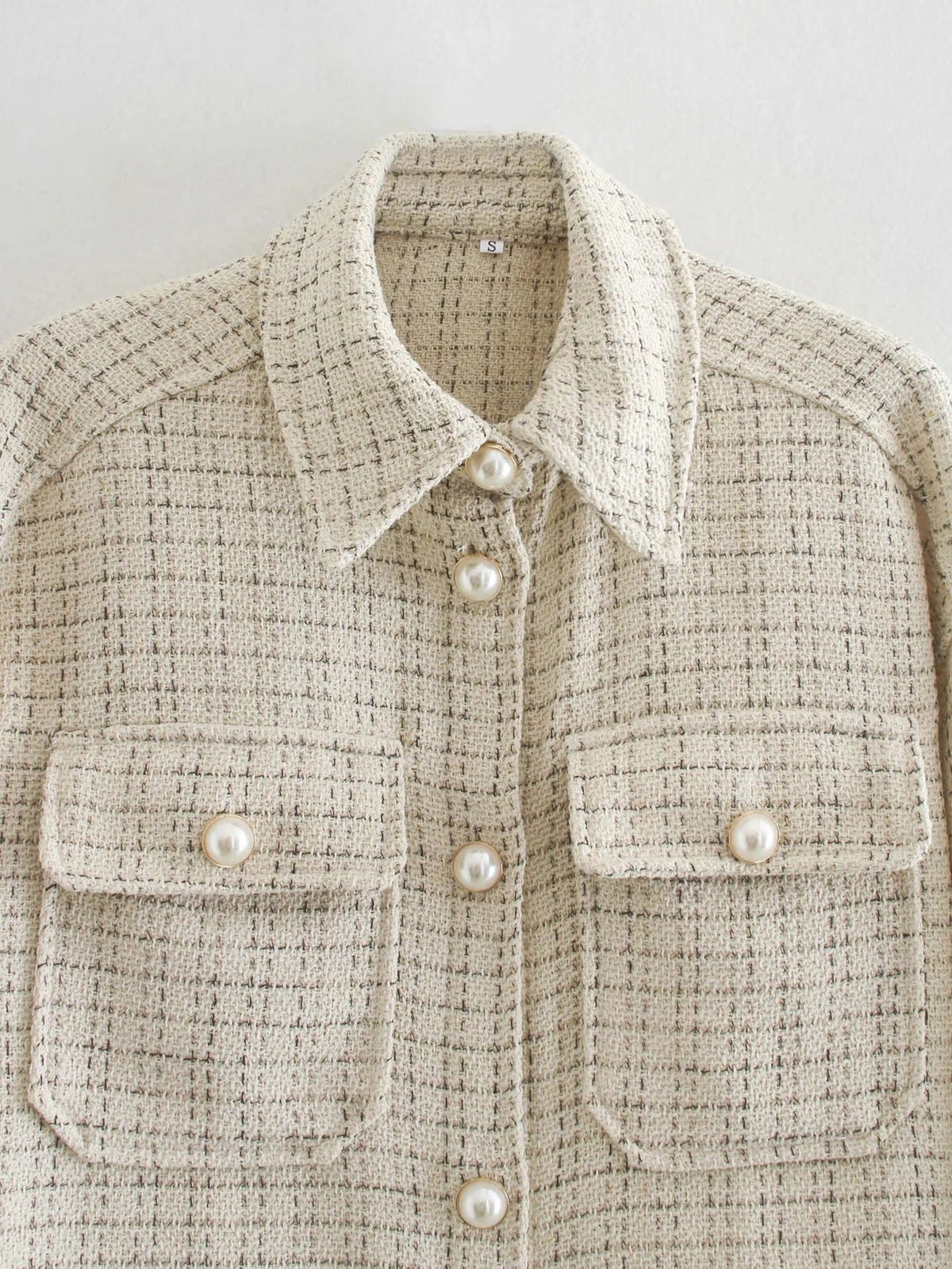 Damen Bluse, minimalistisches Design, karierte Knöpfe, 100% Baumwolle-3