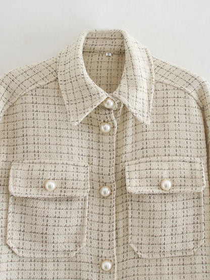 Damen Bluse, minimalistisches Design, karierte Knöpfe, 100% Baumwolle-3