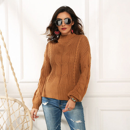 Damen-Strickpullover, mit halbem Stehkragen, aus Acryl, lange Ärmel, bequeme Passform-1