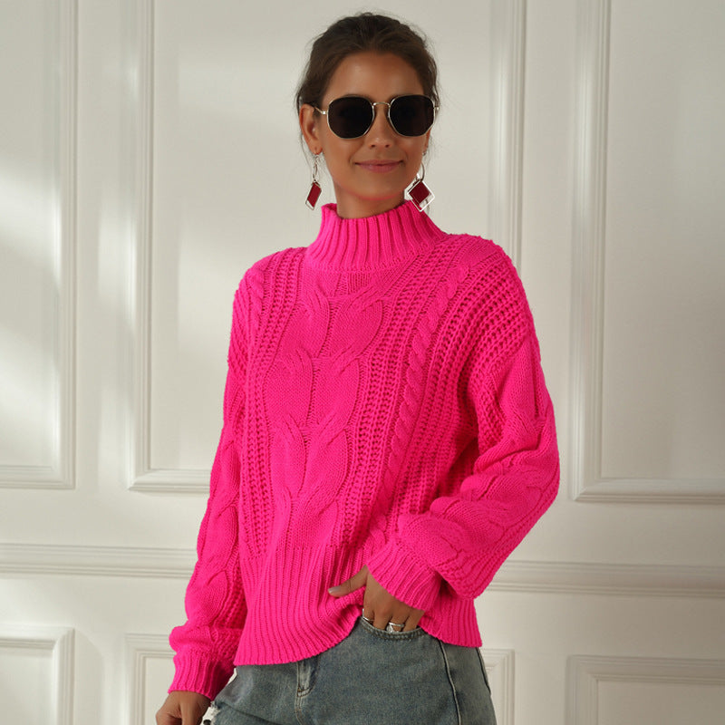 Damen-Strickpullover, mit halbem Stehkragen, aus Acryl, lange Ärmel, bequeme Passform-3