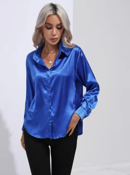 Variant image for Damenbluse Langarm Satin eleganter V-Ausschnitt-61