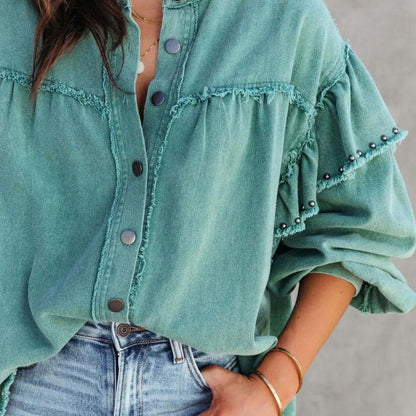 Damenjacke Denim mit Ballonärmeln und Nieten-5