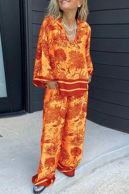 Damen Hemd V-Ausschnitt Lange Ärmel Bedruckt Baumwolle Polyester-3