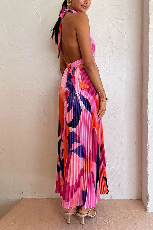 Maxikleid Damen Rückenfrei Baumwolle Polyester mit Print-2