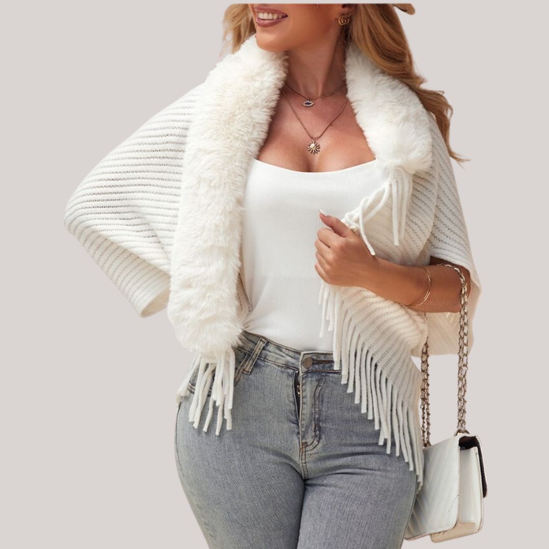 Damen-Poncho-Cardigan mit Kragen aus weicher Acrylmischung-2