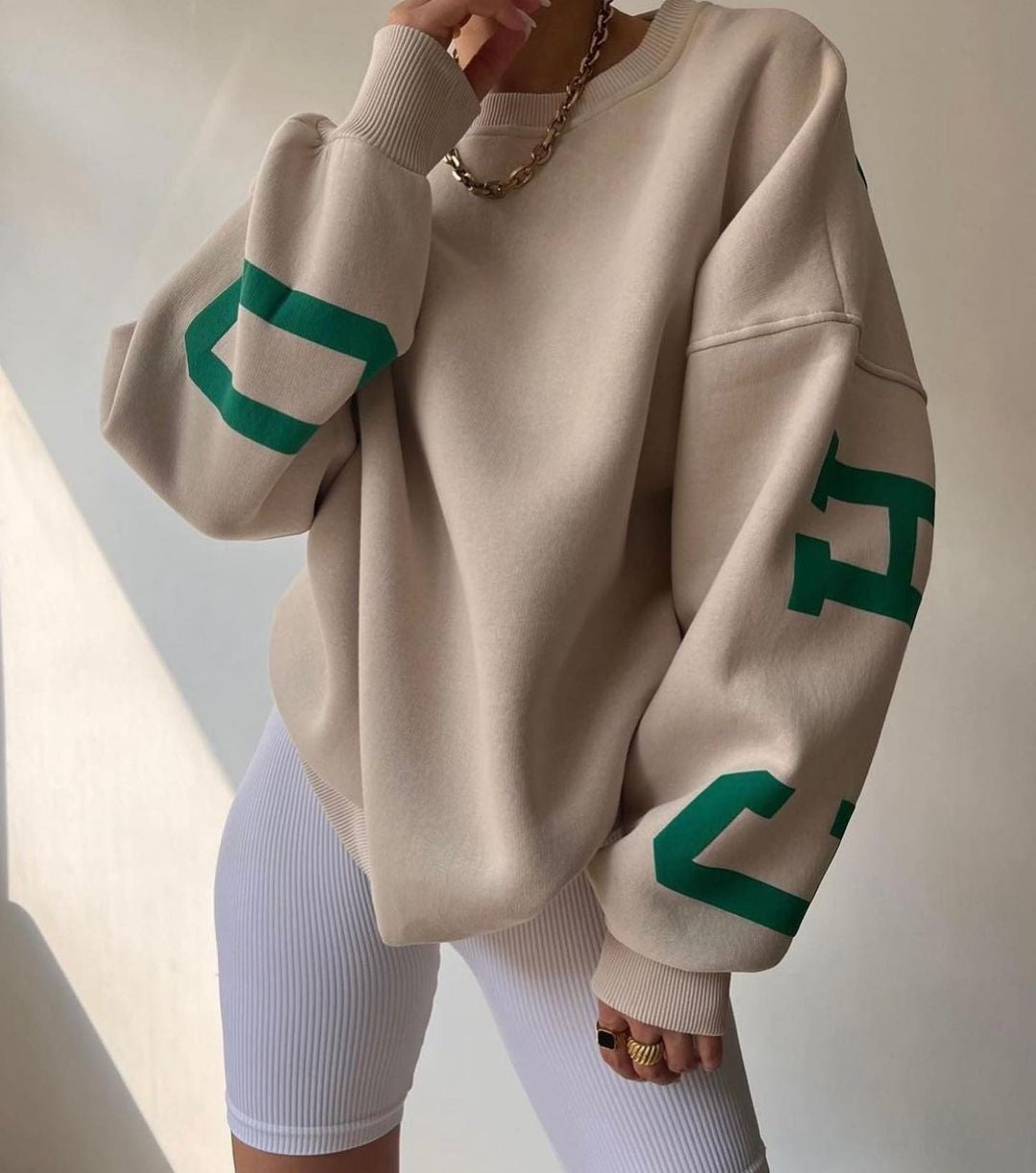 Damen-Oversized-Crop-Pullover, lässig, Baumwolle-6
