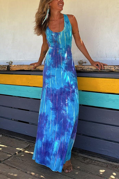 Damen-Maxikleid, Criss-Cross, Tie-Dye, Baumwolle, Polyester, elegante Silhouette-5