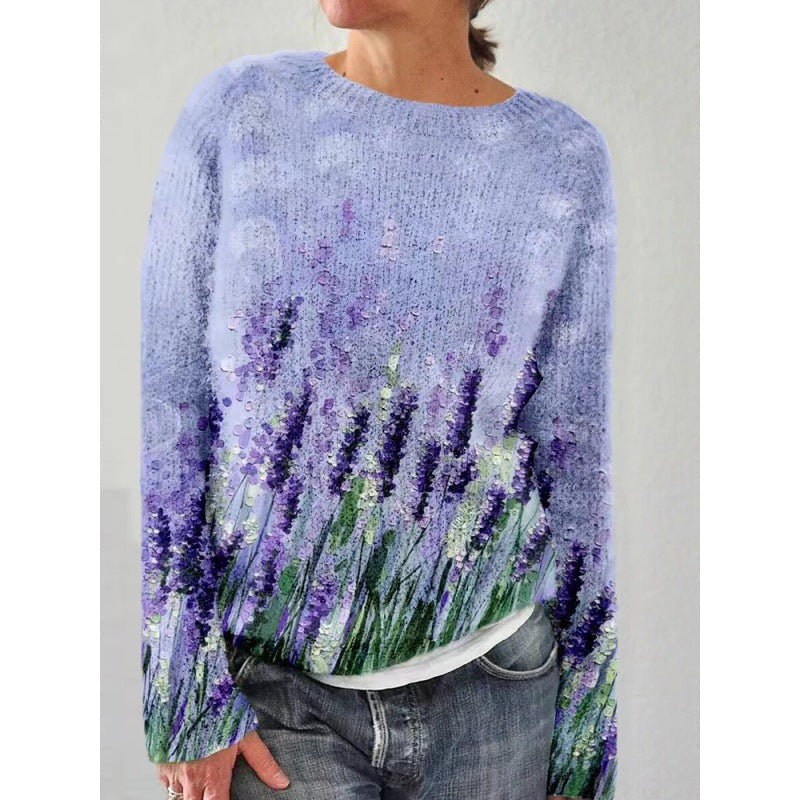 Damen-Pullover, Blumenmuster, lässige Acryl-Baumwolle-1