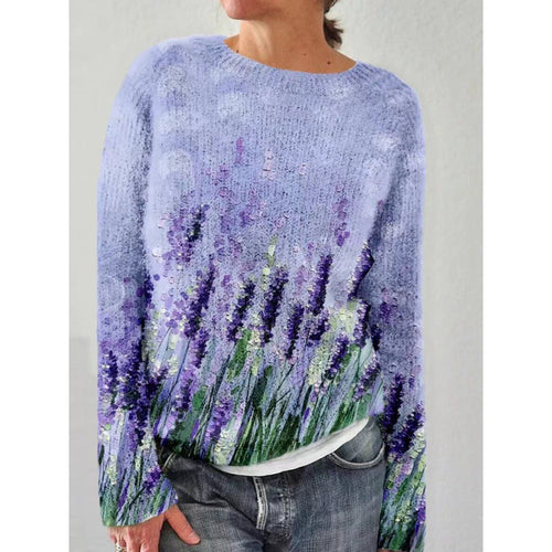 Damen-Pullover, Blumenmuster, lässige Acryl-Baumwolle-1
