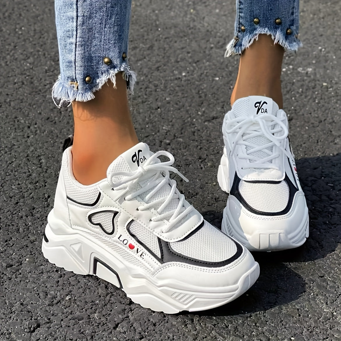 Damen Sneakers Herzmuster Plateausohle Textil Synthetik-6