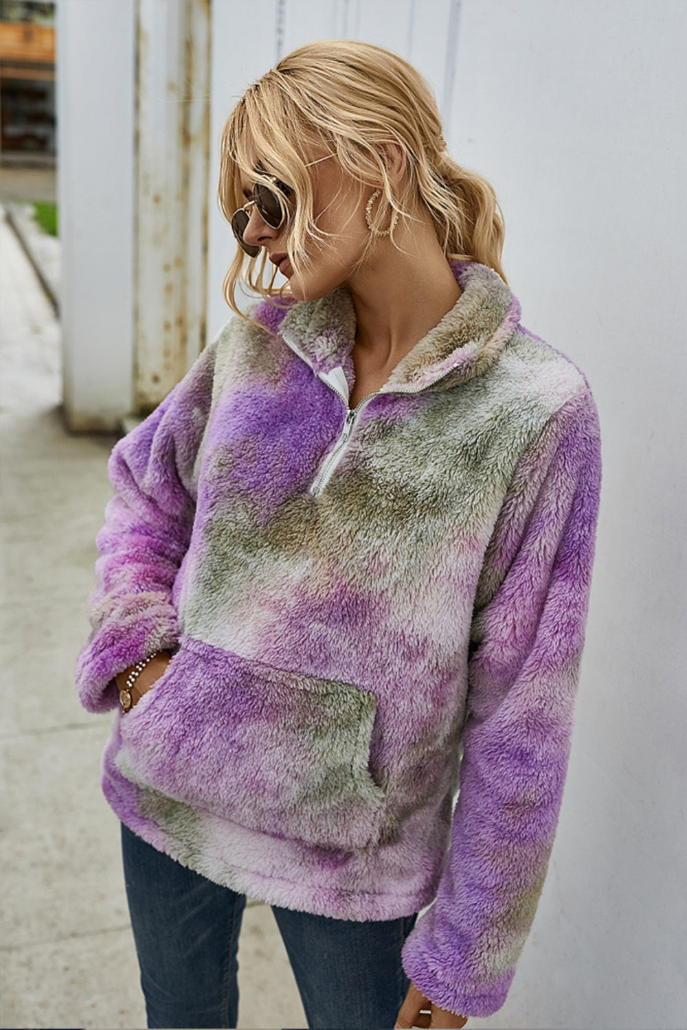 Damen Batik Top Lange Ärmel Polyester Stehkragen Farbverlauf-4