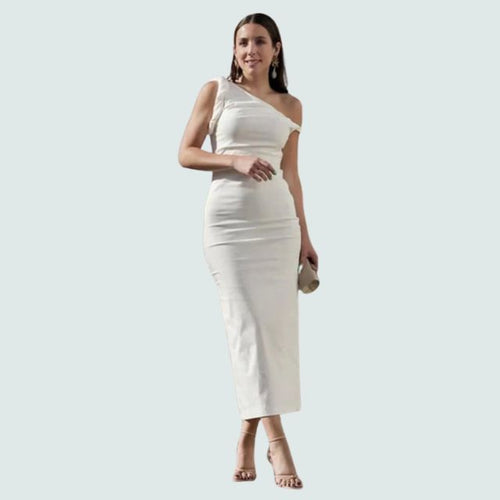 Damenkleid Midi Asymmetrisch Ärmellos Polyester-1