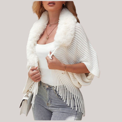 Damen-Poncho-Cardigan mit Kragen aus weicher Acrylmischung-3