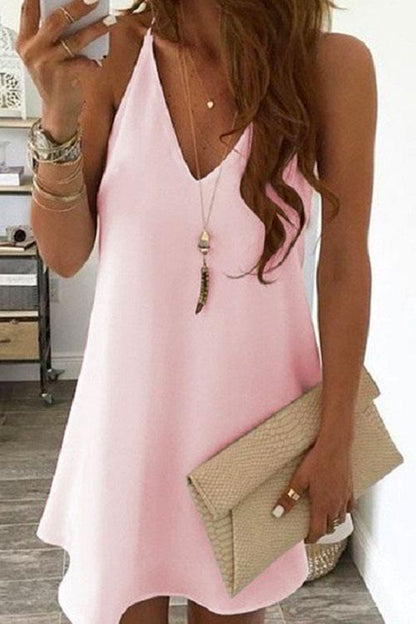 Damen Ärmelloses Sommerkleid Chiffon mit V-Ausschnitt-3
