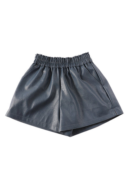 Damen-Shorts, elastischer Bund, Kunstleder, Taschen-4