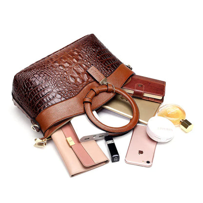 Damen Handtasche Vintage Handgefertigt Krokodilleder Geräumig-4