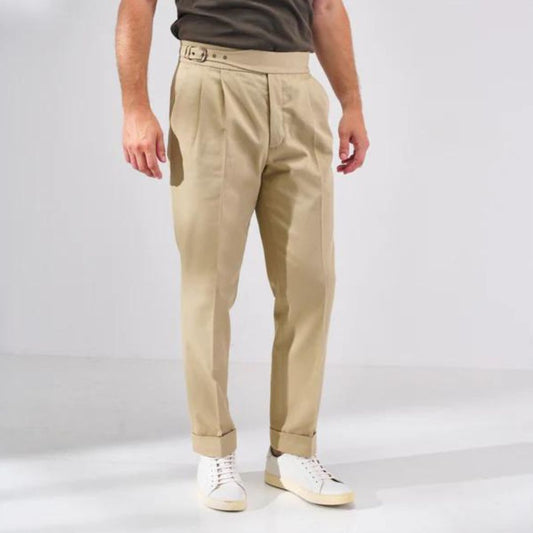 Damen-Hose, mittelhoce geschnittene Sandbaumwolle, gerades Bein-1