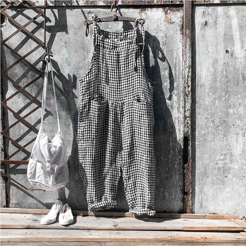 Damen-Jumpsuit Lässig Baumwolle mit verstellbarer Taille-1