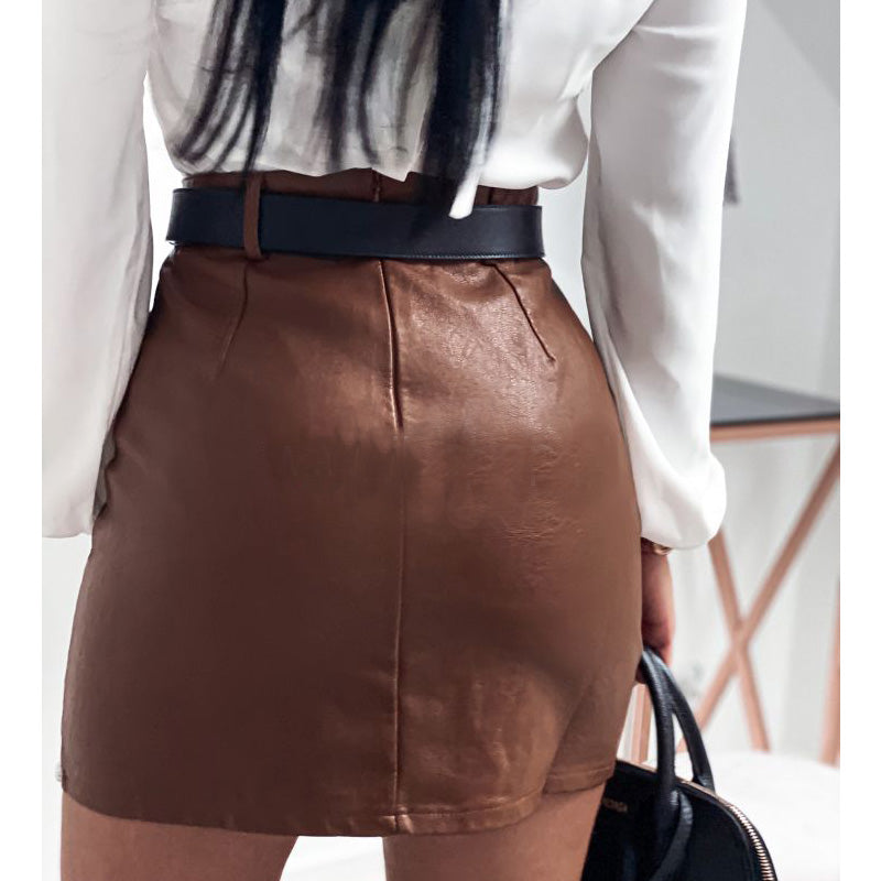 Damen-Rock, aus PU-Leder, elegantes Design, für Fest und lässiger Stil-3