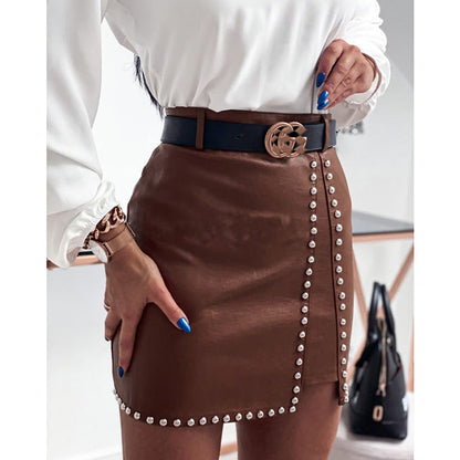 Damen-Rock, aus PU-Leder, elegantes Design, für Fest und lässiger Stil-5