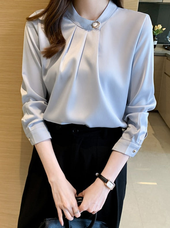 Damen Bluse Elegant Synthetikmaterial Lange Ärmel-3