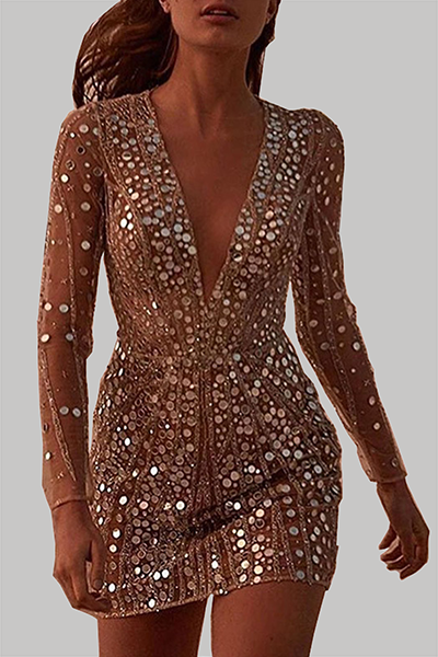Damen-Minikleid, glitzernd, leicht, Material, mit Pailletten-3