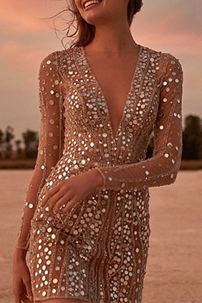 Damen-Minikleid, glitzernd, leicht, Material, mit Pailletten-2