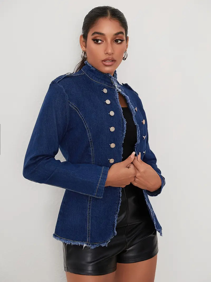 Damen-Langarm-Denimjacke, Klassisches Design, Hochwertiger Denim-5