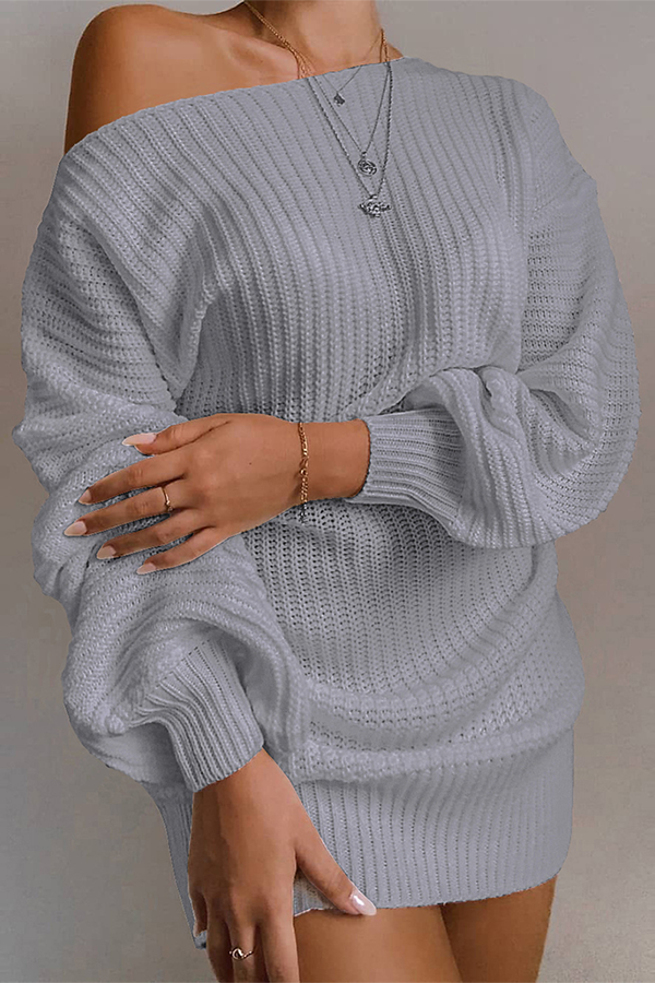 Damen-Kleid, schulterfrei, gestrickt, weich für den Herbst-3