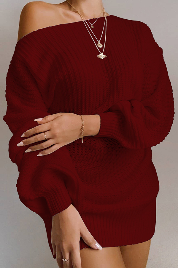 Damen-Kleid, schulterfrei, gestrickt, weich für den Herbst-5