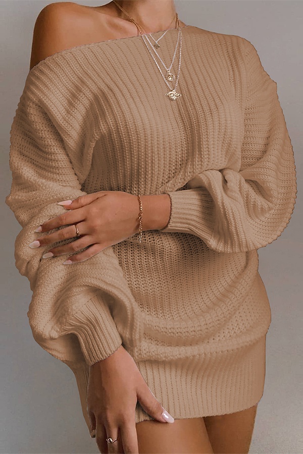 Damen-Kleid, schulterfrei, gestrickt, weich für den Herbst-4