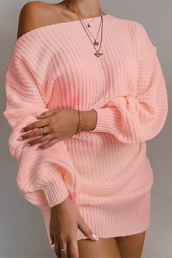 Damen-Kleid, schulterfrei, gestrickt, weich für den Herbst-6